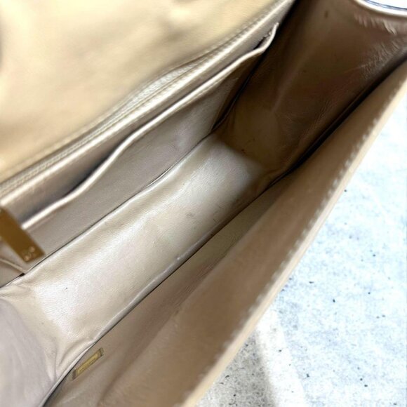 Authentic CHANEL CC Lambskin Patent Chocolate Bar Flap Bag Chain Beige Black - Picture 11 of 16